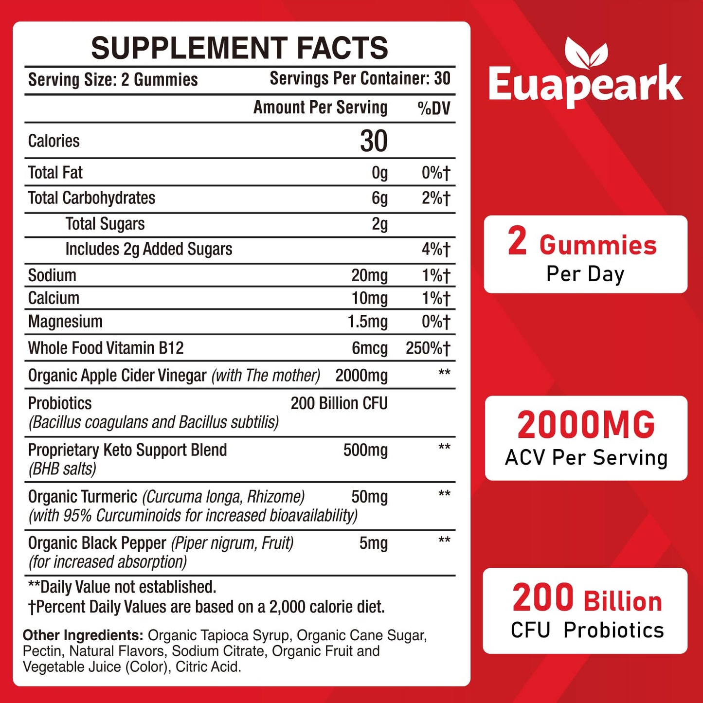 Apple Cider Vinegar Gummies, Keto ACV Gummies with Probiotics, Vitamin B12 & Keto Support, 2000 mg ACV with Mother for Digestion, Metabolism, Cleanse & Detox Diet, Vegan, Low Sugar, 120 Counts