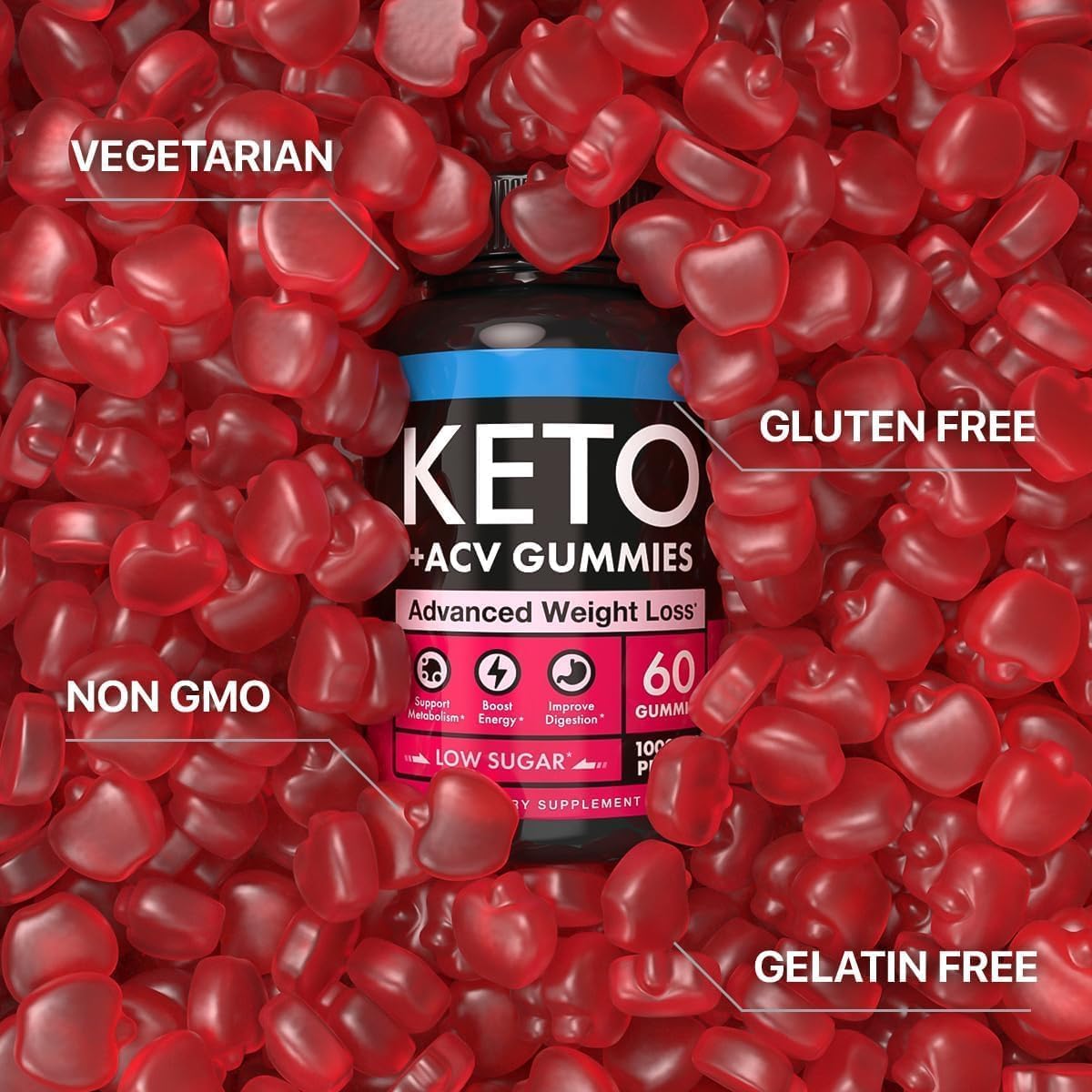 Ketо Apple Cider Vinegar Gummiеs 1000mg - Made in USA ACV Keto Gummies for Wеight Loss, Dеtox, Digestiоn & Metabоlism - Delicious Keto ACV Gummies Advanced Wеight Lоss - 60 pcs