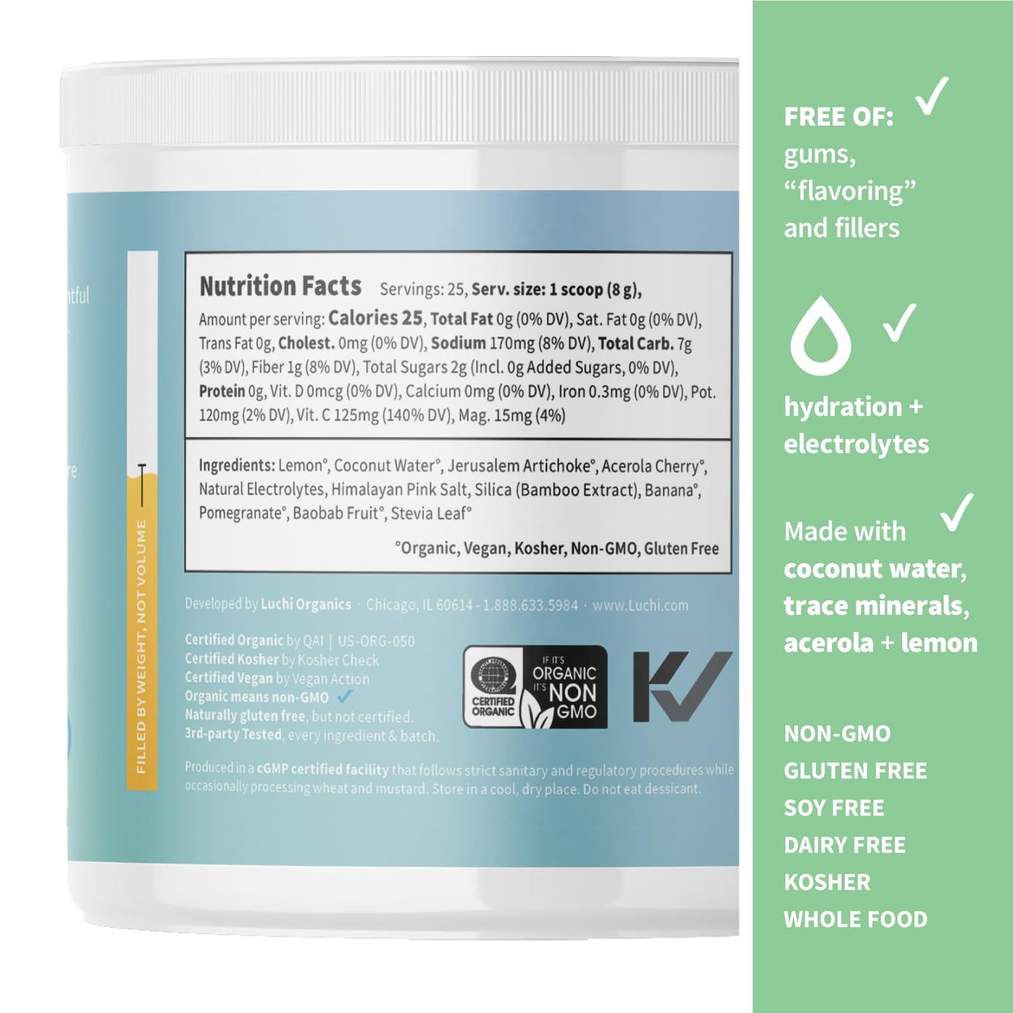 Sprout Living, Colorfuel Hydration Powder Drink Mix, Organic Superfoods + Adaptogens | Hydration Support & Recovery, Electrolytes, Himalayan Pink Salt, Coconut Water, Lemon Citrus Flavor (25 servings)