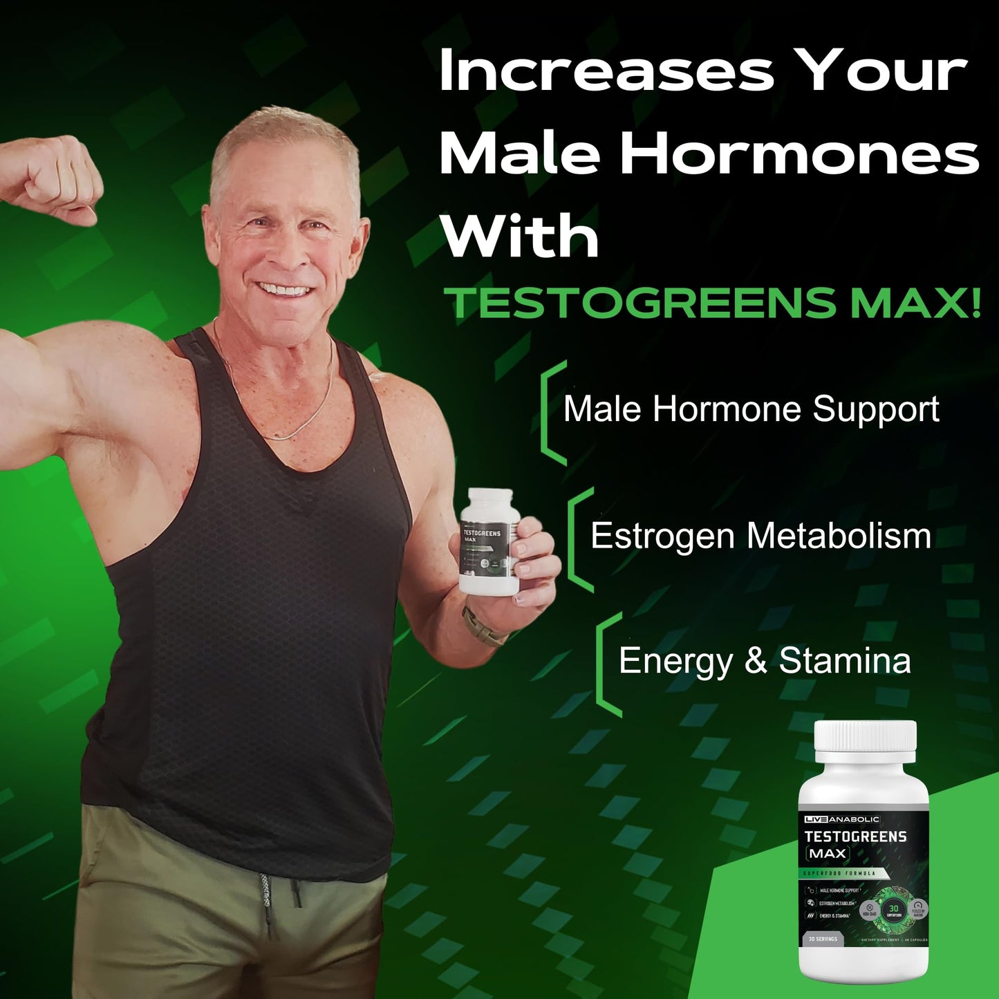 Live Anabolic - TestoGreens Max - Men’s Daily Greens Capsule Supplement, Natural Male Hormone Support, Enhanced Energy & Stamina