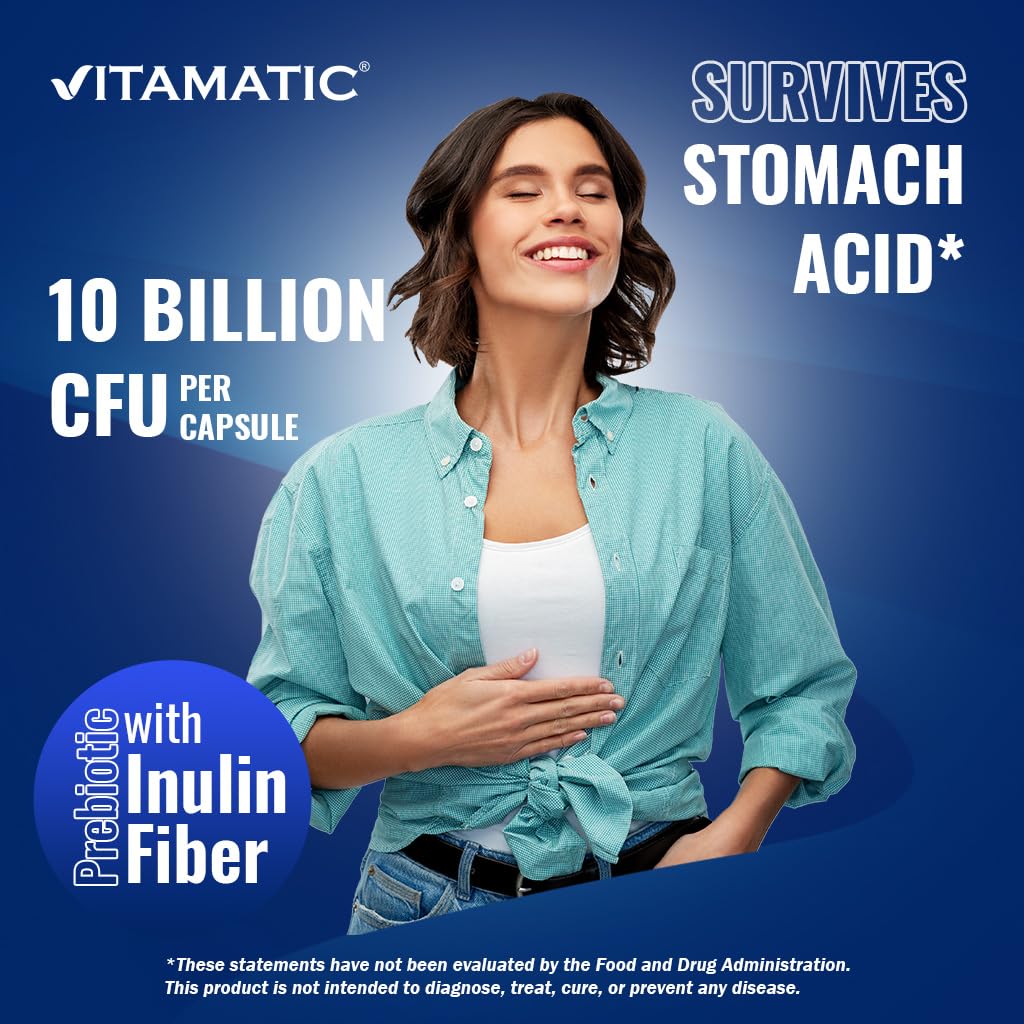 Vitamatic Bifidobacterium Breve - 10B per DR Capsule - 60 Count - Digestive Support - Made with Prebiotic Inulin Fiber