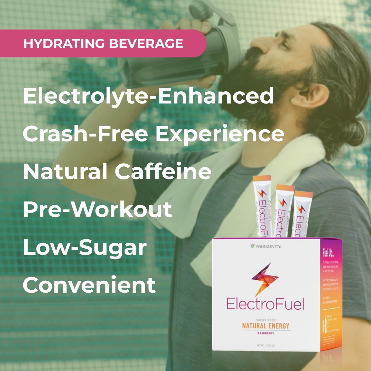 Youngevity Official ElectroFuel Natural Energy Drink Mix - Raspberry Electrolyte Powder - Energy and Hydration - 30 Sticks