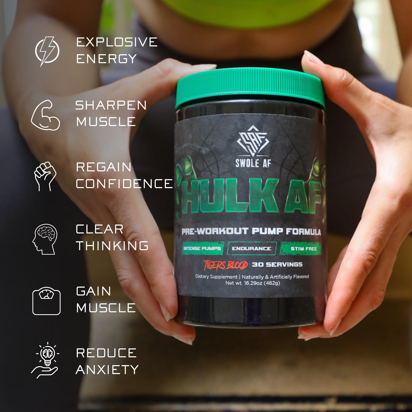 Swole AF | Hulk AF | Pre-Workout Pump Formula | Non Stimulant Improves Circulation Endurance | Dietary Supplement for Muscular Power Output with Bigger Gains & Faster Recovery | Tigers Blood