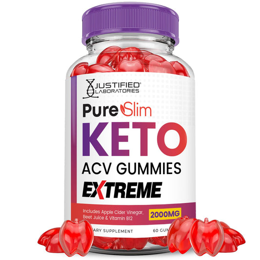 Pure Slim Keto ACV Gummies Extreme 2000MG PureSlim Keto Gummies Advanced Formula Apple Cider Vinegar with Pomegranate Beet Juice Powder B12 Vegan Non GMO 60 Gummys
