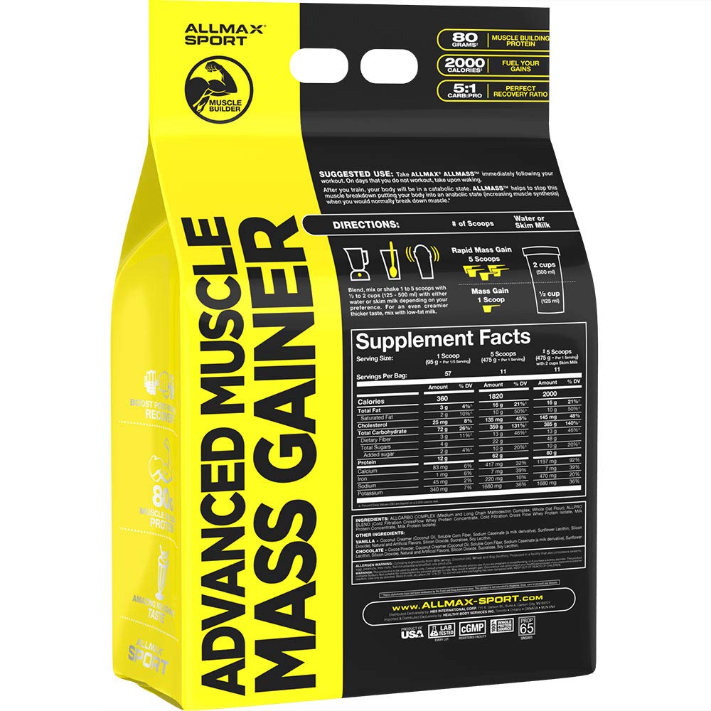 Allmax Nutrition - All Mass Post Workout Gainer, High Calorie, Mass Gainer, Protein Powder, Vanilla - 12 Pound (Pack of 1)