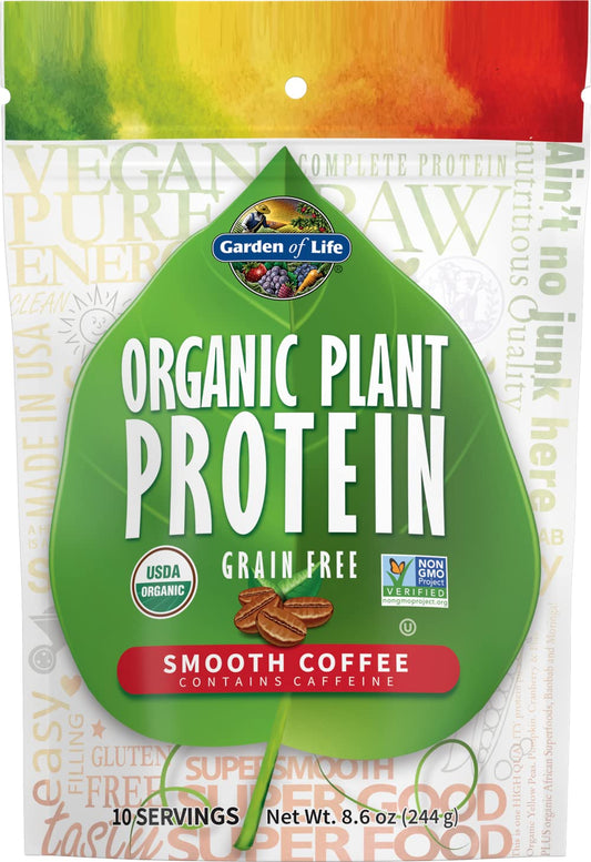 Garden of Life Organic Plant Protein Smooth Coffee Powder, 10 Servings - Vegan, Grain Free & Gluten Free Plant Based Protein Shake with Arabica Coffee, 1 Billion CFU Probiotics & Enzymes, 15g Protein