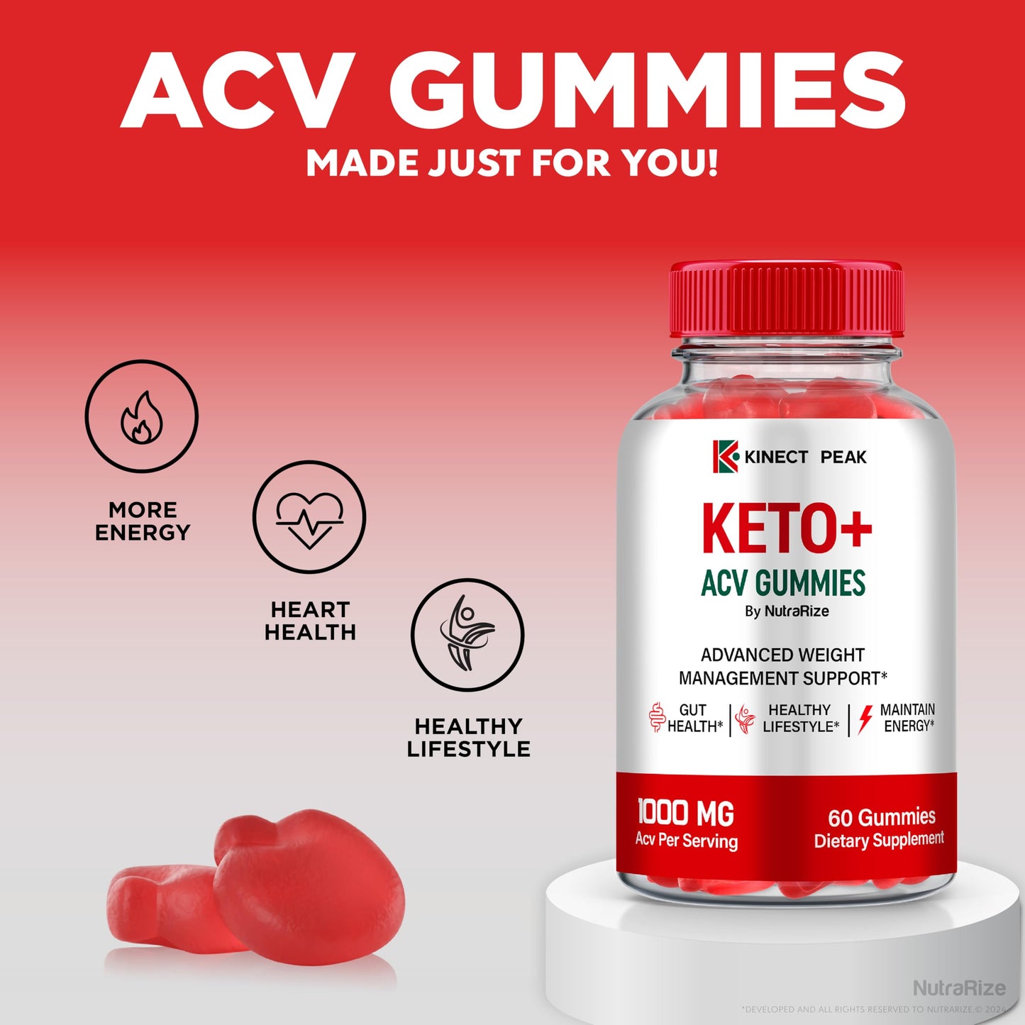(2 Pack) Kinect Peak Keto ACV Gummies, KinectPeak Keto+ACV Weight Loss Gummies, All Natural Apple Cider Vinegar, Premium Keto Formula Plus ACV Gummy, Official ACV Keto Reviews (120 Gummies)