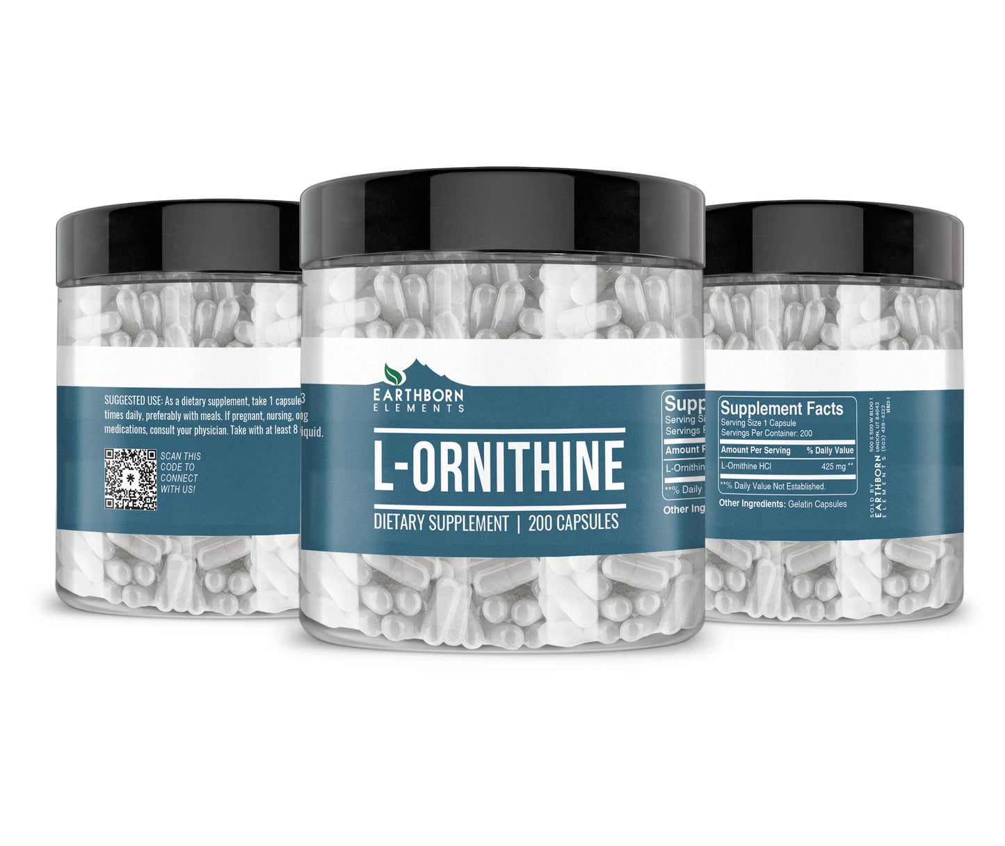 Earthborn Elements (200 Capsules L-Ornithine HCl, Amino Acid, Protein Synthesis