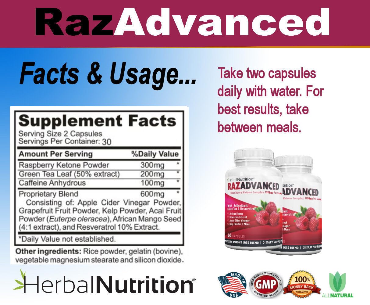 Raspberry Ketones Complex, 120 Capsules, Two Pack, 1200mg Per Serving African Mango, Apple Cider Vinegar, Green Tea, Resveratrol, Acai Fruit, Kelp, and Grapefruit Diet & Weight Management Supplement