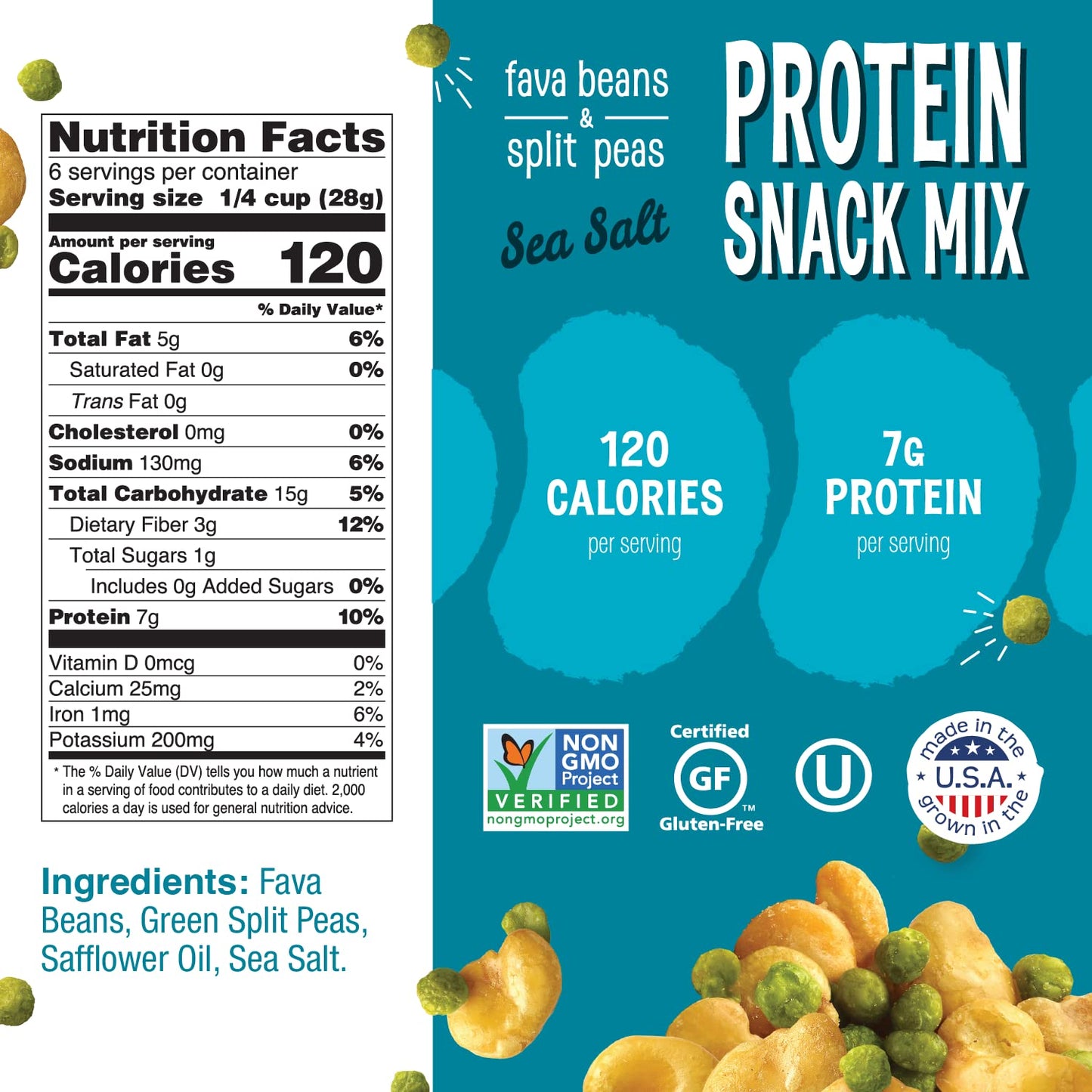 The Good Bean Protein Snack Mix  Sea Salt  6 Pack 6 oz Resealable Bag  Fava Beans and Split Peas  Vegan Snack with Good Source of Plant Protein and Fiber