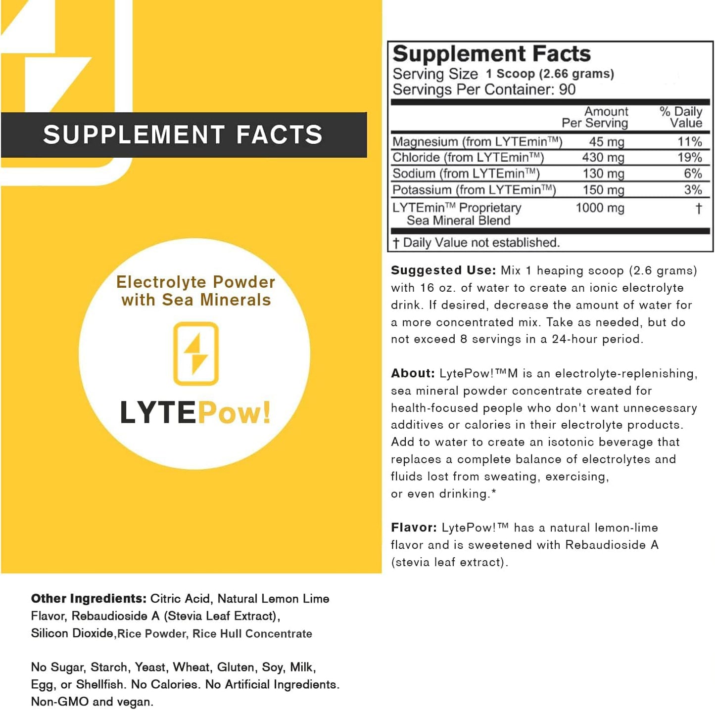 LytePow Electrolytes Powder with Sea Minerals - Lemon-Lime Hydration Supplement - 90 Servings - Non-GMO, No Calories, or Sugar - Delicious Keto Replenishment Drink Mix - Perfect for Exercising