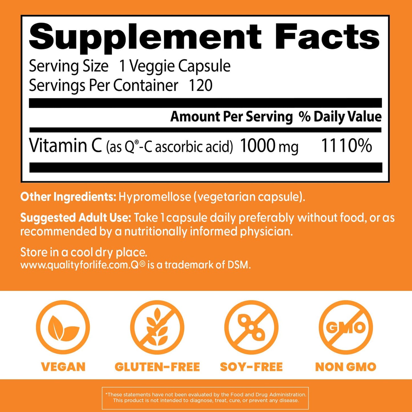 Doctor's Best Vitamin C with Q-C - Vitamin C 1000mg Non-GMO, Vegan, Gluten Free, Soy Free, Sourced from Scotland Veggie Caps, 120 Count