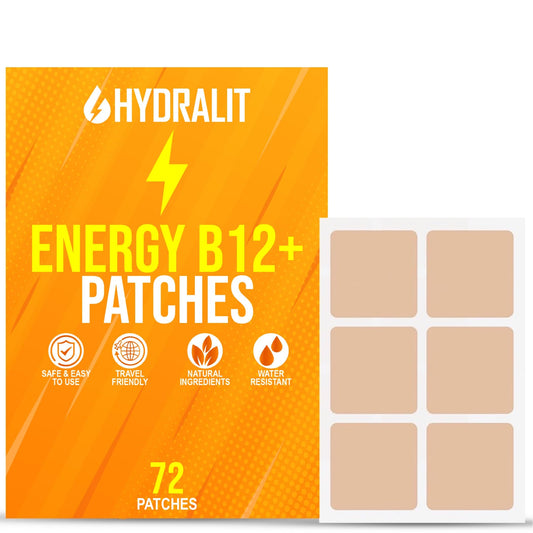 Hydralit Energy Patch for Adults Men Women Topical Daily Wellness Awake B12 Patches Sustained Natural Ingredients Boost Time-Released Formula Long-Lasting Skin Travel Friendly 72 Pack