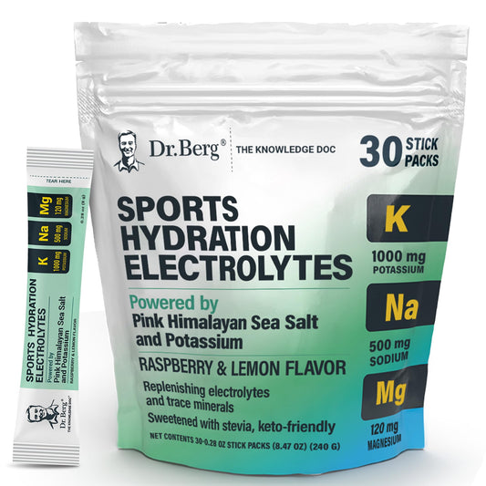 Dr. Berg Sports Hydration Electrolytes Powder w/More Salt (Pink Himalayan) - 30 Keto Electrolytes Powder Packets w/a Delicious Salty Raspberry & Lemon Flavor - Includes 1,000mg of Potassium