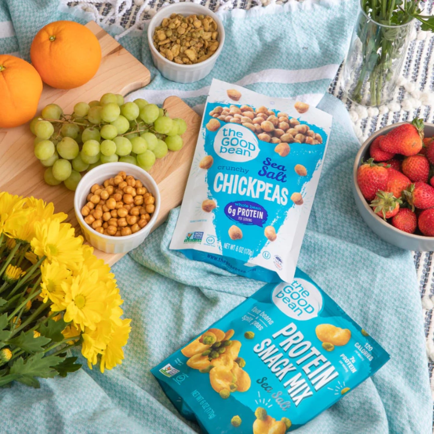 The Good Bean Protein Snack Mix  Sea Salt  6 Pack 6 oz Resealable Bag  Fava Beans and Split Peas  Vegan Snack with Good Source of Plant Protein and Fiber