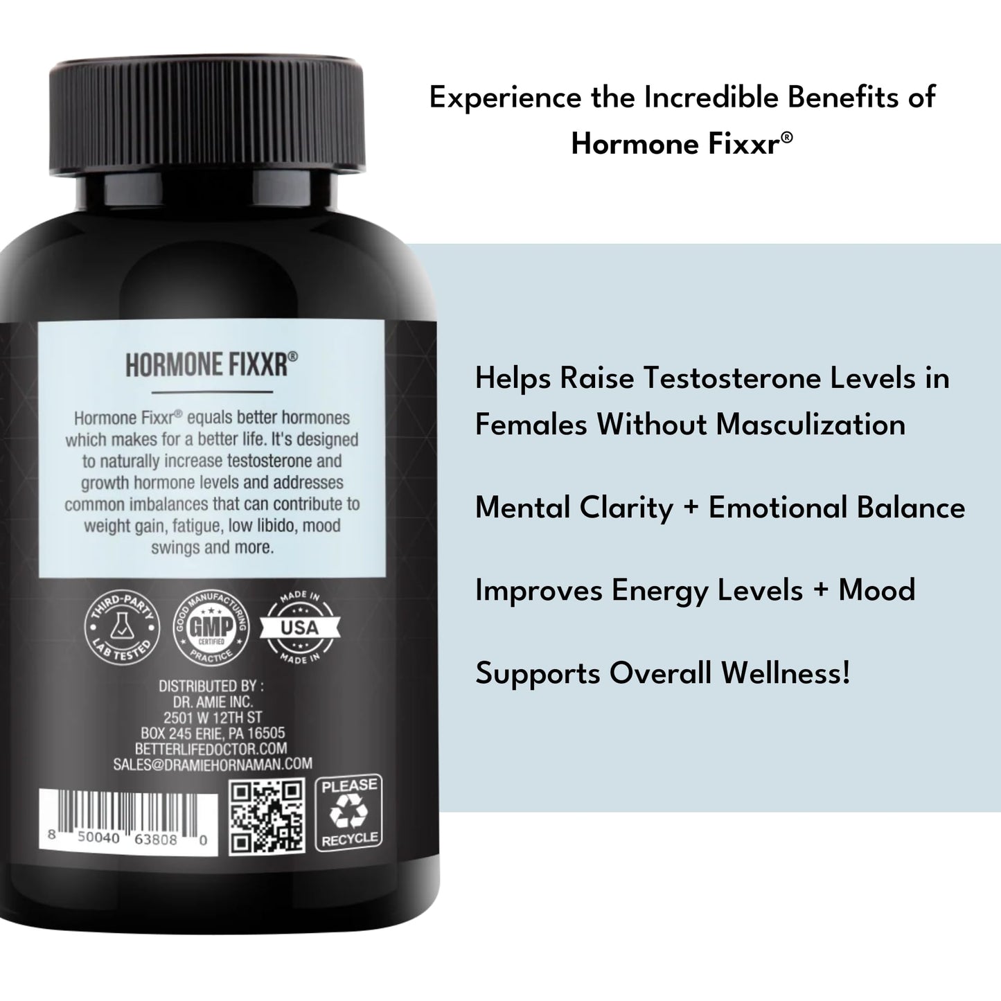 Fixxr Hormone Support by Dr. Amie | Women's Testosterone Booster | 30 Day Supply, 90 Capsules