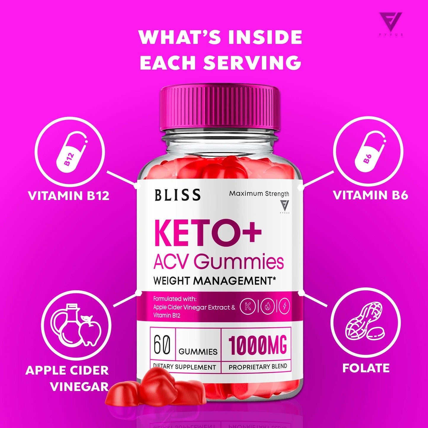 2 Pack Bliss Keto ACV Gummies Advanced Support, Bliss Keto Gummies, Keto Bliss Maximum Strength Keto+ ACV Apple Cider Vinegar Folate Vitamin Supplement, Blissketo 1000MG Beet Root (120 Gummies)