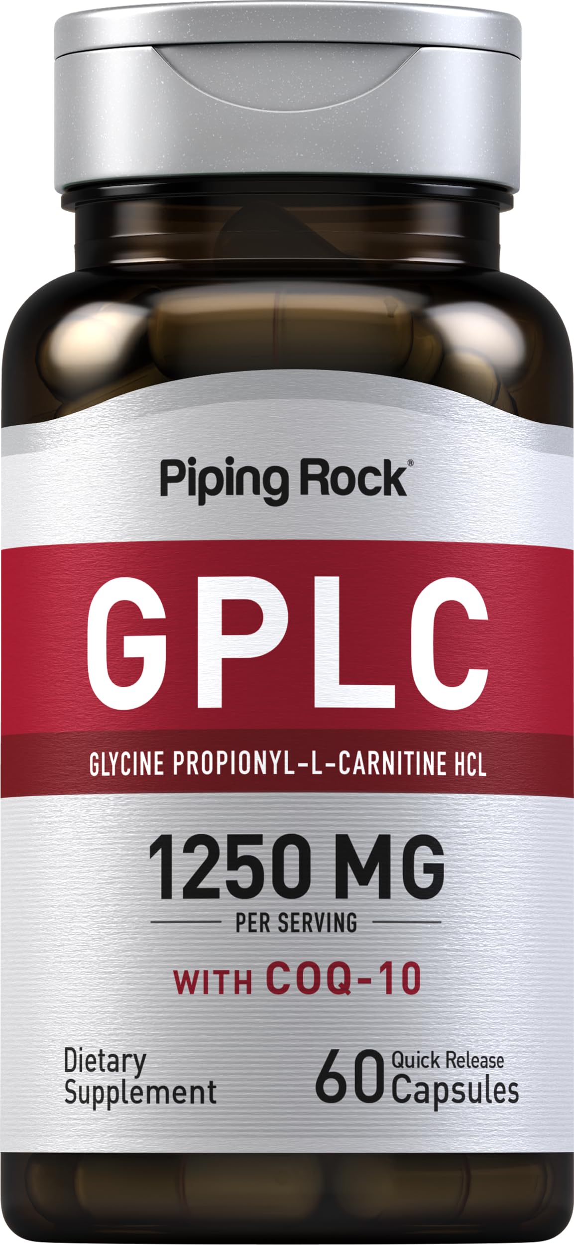 Piping Rock GPLC Glycine Propionyl-L-Carnitine | 1250mg | 60 Capsules | Plus CoQ10 | Non-GMO, Gluten Free Supplement