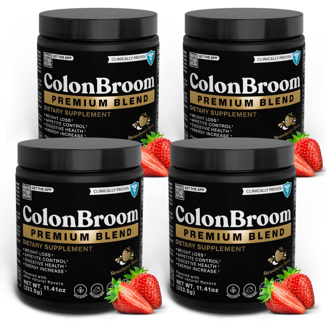 ColonBroom Premium Weight Management Supplement (Strawberry) - Colon Broom Psyllium Husk Fiber Powder Drink - Gluten Free, Non-GMO Colon Cleanse for Bloating Relief & Gut Health, 200 Servings
