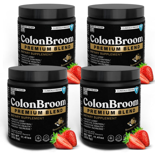 ColonBroom Premium Weight Management Supplement (Strawberry) - Colon Broom Psyllium Husk Fiber Powder Drink - Gluten Free, Non-GMO Colon Cleanse for Bloating Relief & Gut Health, 200 Servings