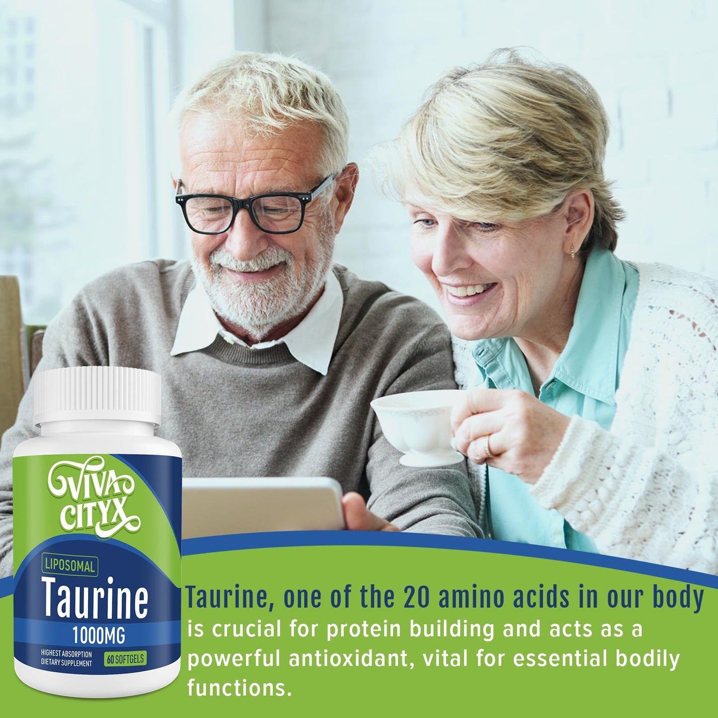 Taurine 1000mg - Liposomal Taurine Amino Acid Supplement for Heart, Liver, and Brain, Longevity - High Absorption, Vegan & Gluten Free (60 Softgels - 2 Pack)