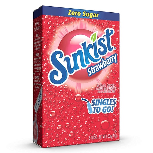 Sunkist Singles To Go Drink Mix Strawberry 3 Boxes with 6 Packets Each 18 Total Servings