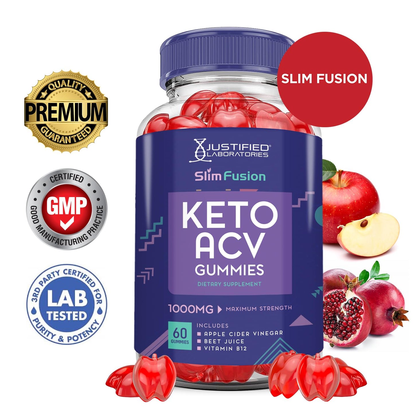 (5 Pack) Slim Fusion Keto ACV Gummies Advanced 1000MG Slimfusion Keto Gummies Formula Apple Cider Vinegar Formulated with Pomegranate Beet Juice Powder B12 Vegan Non GMO 300 Gummys