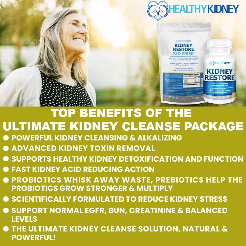 Kidney Restore Ultimate Kidney Cleanse Supplement Package for Optimal Kidney Cleansing. Kidney Support for Kidney Restoration & Kidney Health 2 Pack 2.5 Lbs Fiber 60 Ct. Restore
