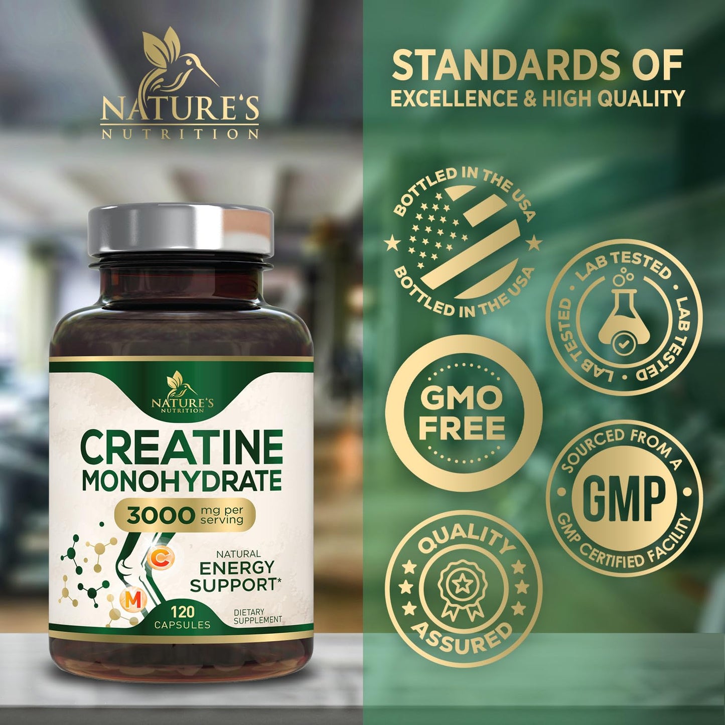Creatine Monohydrate Capsules 3,000mg Micronized Creatine Supplement Support for Lean Muscle Strength & Endurance, Creatine Pills for Women & Men, Unflavored Tablets Non-GMO Gluten Free - 120 Capsules