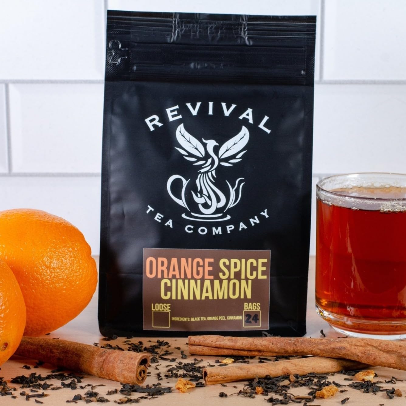 Revival Tea Company Orange Spice Cinnamon Tea  Black Tea Blend with Orange Peel and Cinnamon  24 Tea Bags