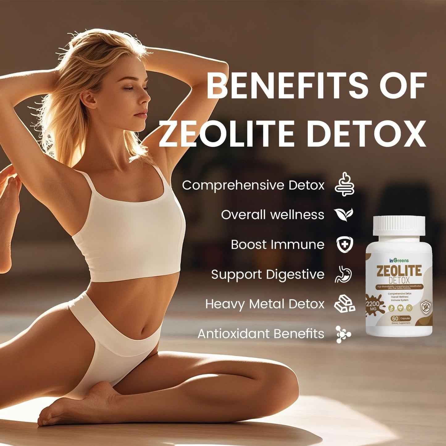 inGreens 2200 MG Zeolite Detox Capsules, 6-in-1 Zeolite Full Body Detox Cleanse - Activated Charcoal & Zeolite Clay for Heavy Metal Detox | Support Gut Health | Milk Thistle, Prebiotic, 60 Capsules