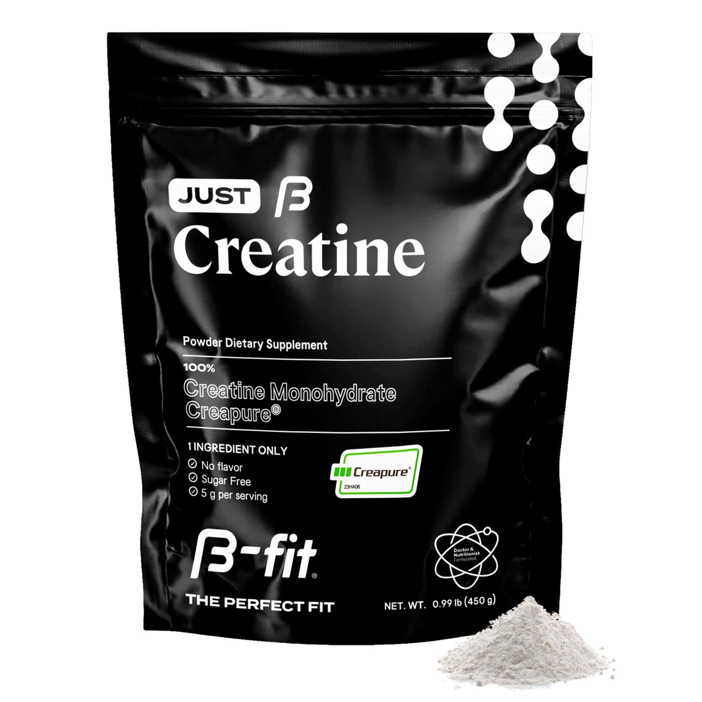 B-FIT B Creatine Monohydrate Powder - Just Creatine Creapure - 90 Servings - 450 g - Pre Workout Creatine for Women - Sugar-Free - Flavorless Supplement - 3 Month Supply