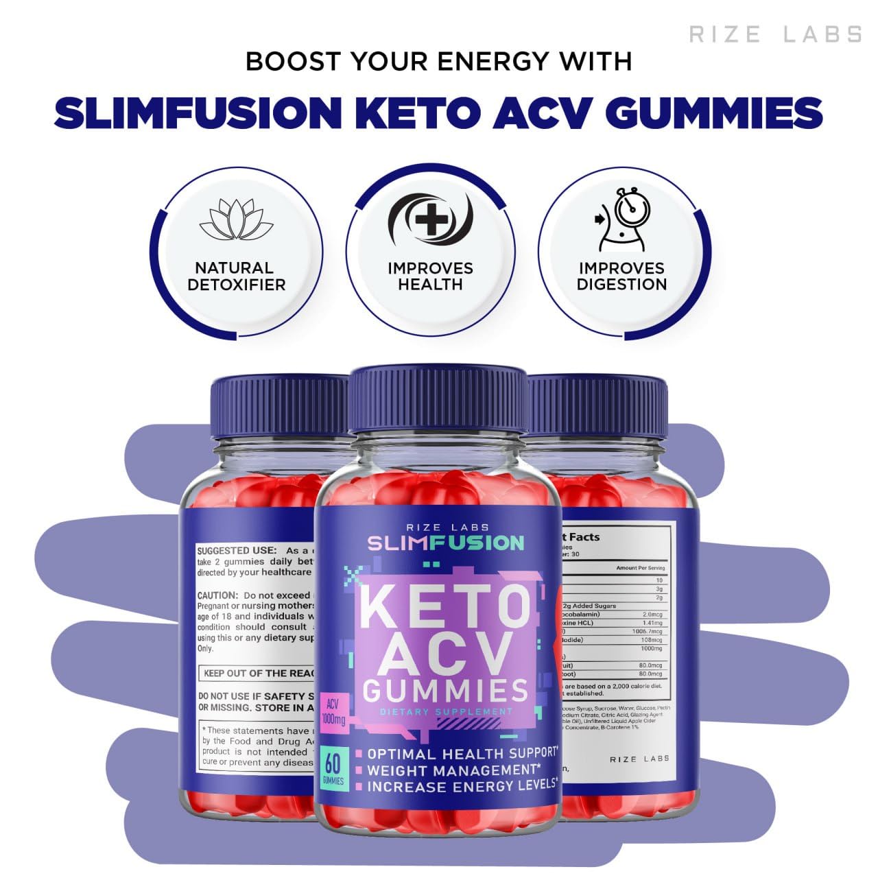 rize labs (Pack of 2 Slim Fusion Keto ACV Gummies Advanced Weight Loss, Optimal Health Support, Increase Energy Levels (120 Gummies)
