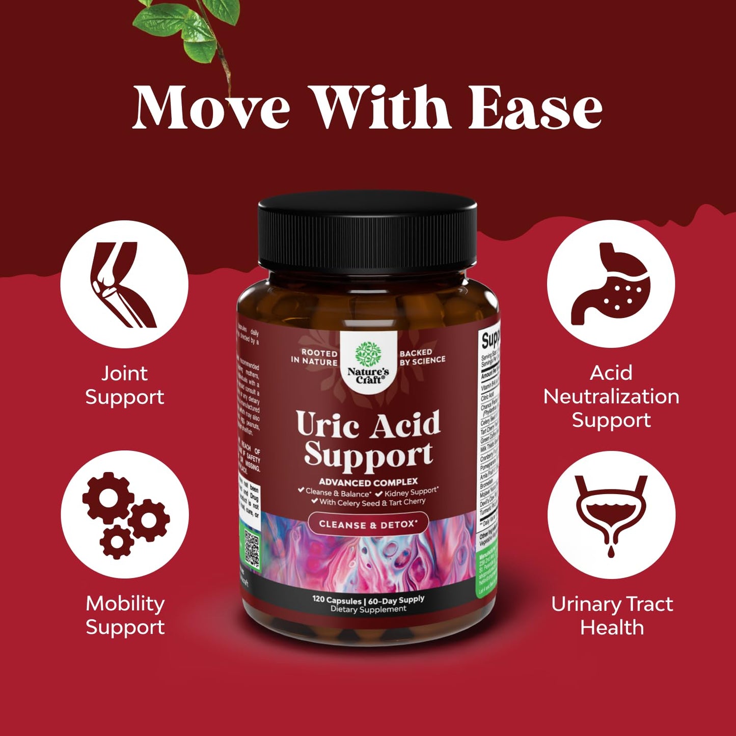 Uric Acid Cleanse and Detox Capsules - Turmeric, Tart Cherry & Celery Seed Supplement for Men and Women - Essential Daily Uric Acid Flush for Gout, Joints Support & Kidney Cleanser for Adults - 120 Ct