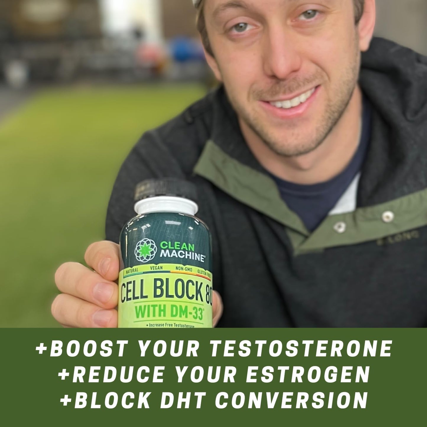 CLEAN MACHINE Cell Block 80 - Natural Vegan Testosterone Support Supplement, Estrogen, DHT & Cortisol Blocker - Prostate Health Supplement with KSM-66 Ashwagandha - 60 Veggie caps