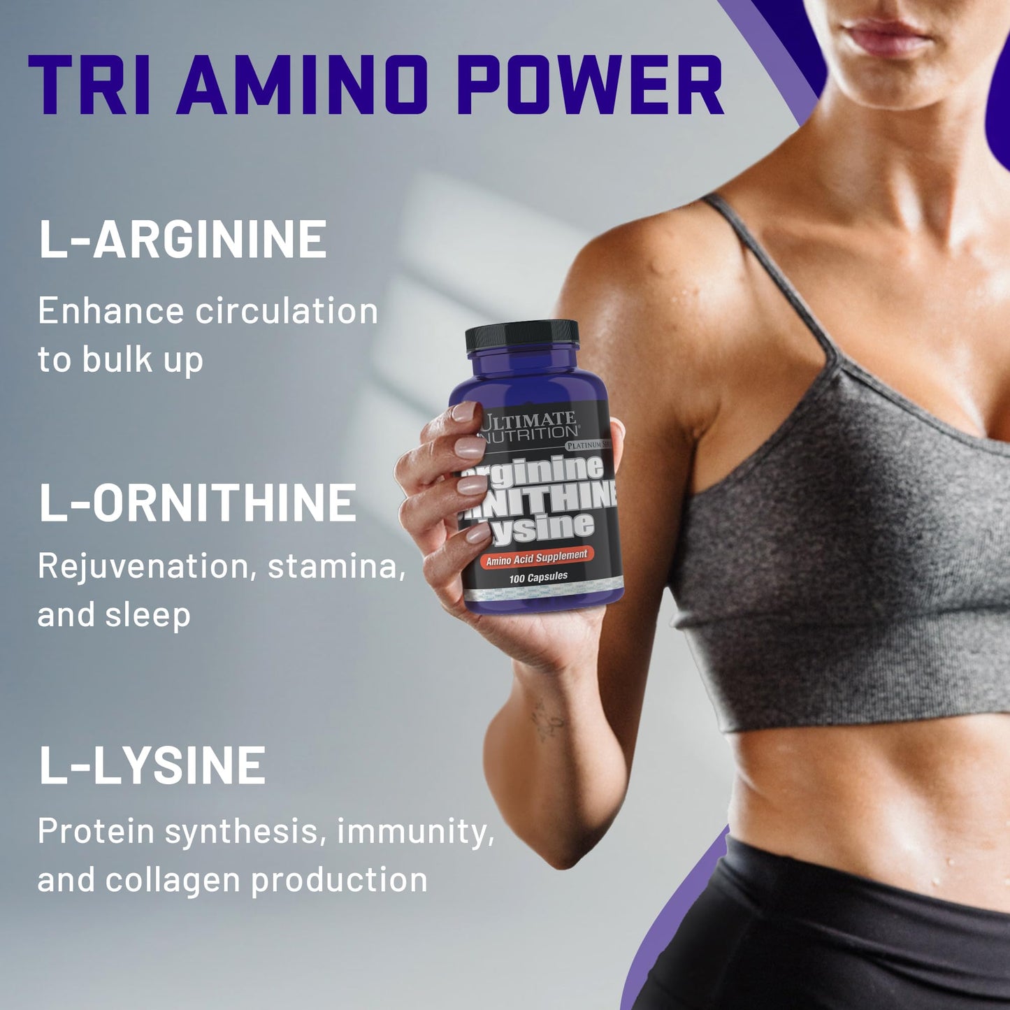 Ultimate Nutrition L-Arginine Supplements for Men & Women - Amino Acid Complex with Aginine, Ornithine & Lysine - Support Heart Health, Nitric Oxide Production & Optimal Blood Flow - 100 Capsules