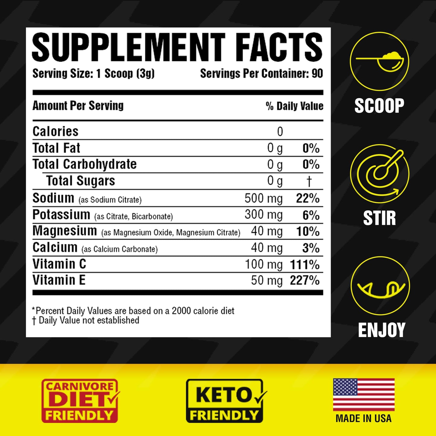 Carnivore Electrolytes: Premium Hydration Powder for Carnivore Diet - Balanced Electrolyte Support, Zero Carb, Keto Friendly - Supplement for Optimal Energy & Recovery - 90 Servings (Unflavored)