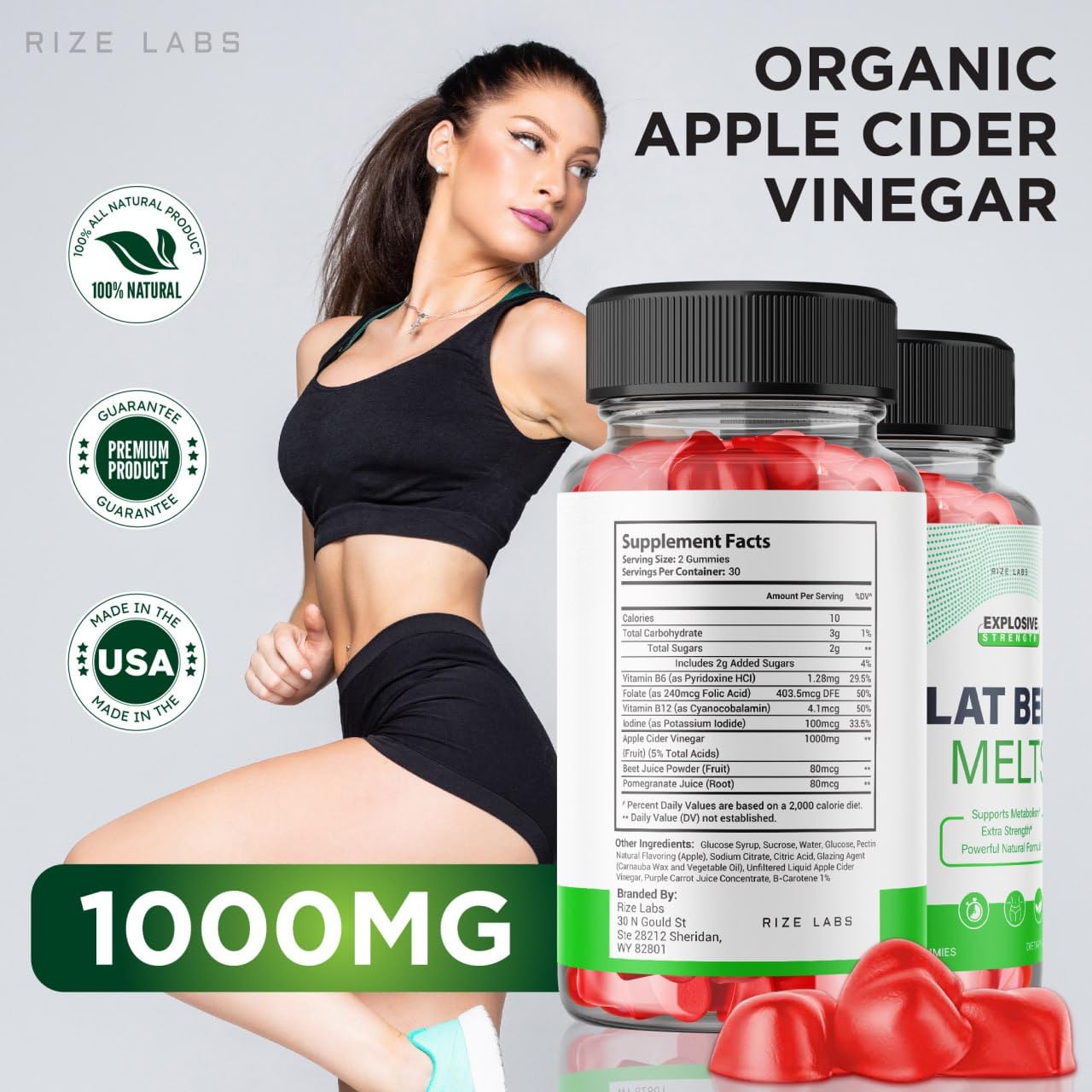 rize labs - Flat Belly Melts Keto ACV Gummies for Advanced Weight Loss with Apple Cider Vinegar, Supplement Helps in Reducing Belly Fat (120 Gummies)