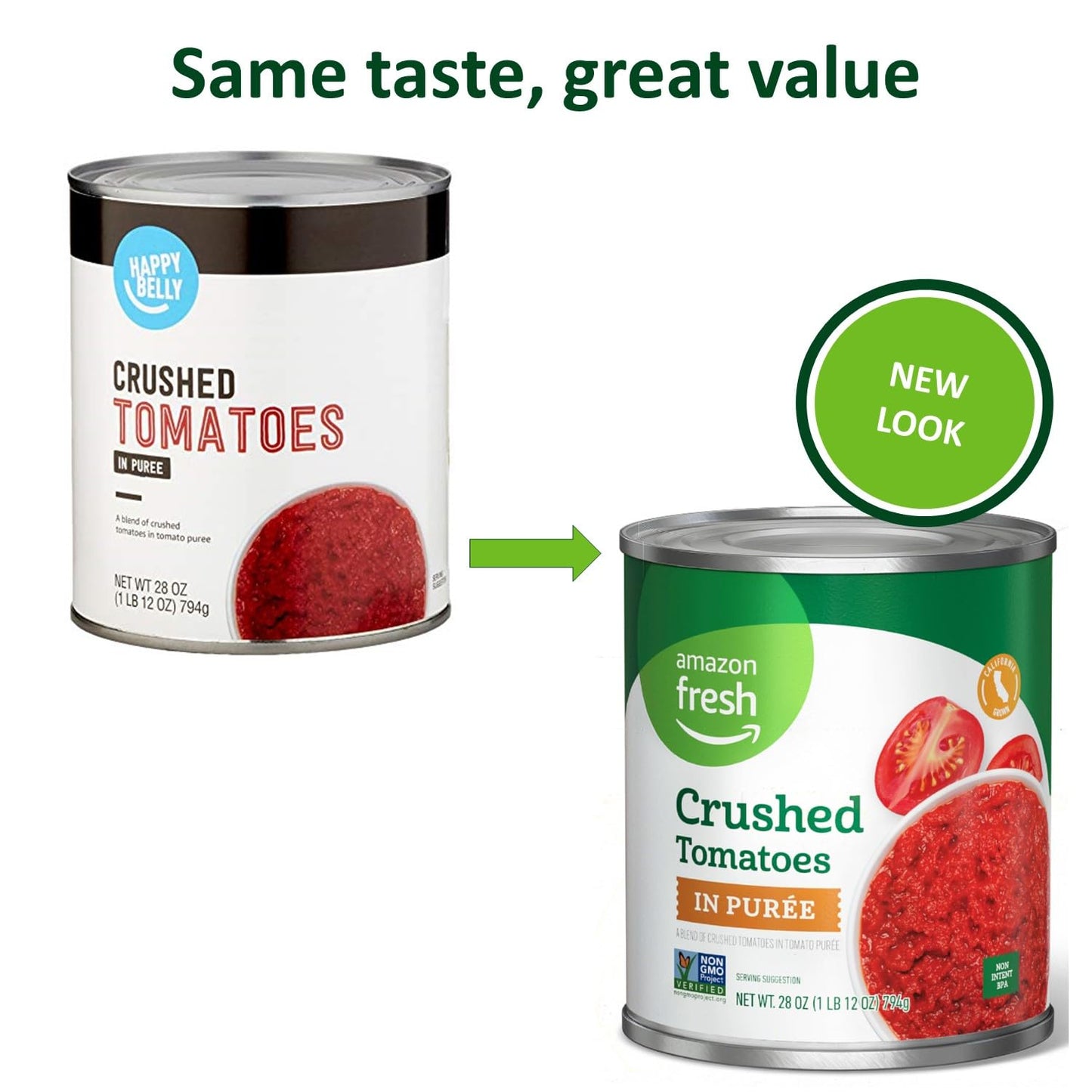 Amazon Fresh Crushed Canned Tomatoes in Purée 28 Oz Previously Happy Belly Packaging May Vary