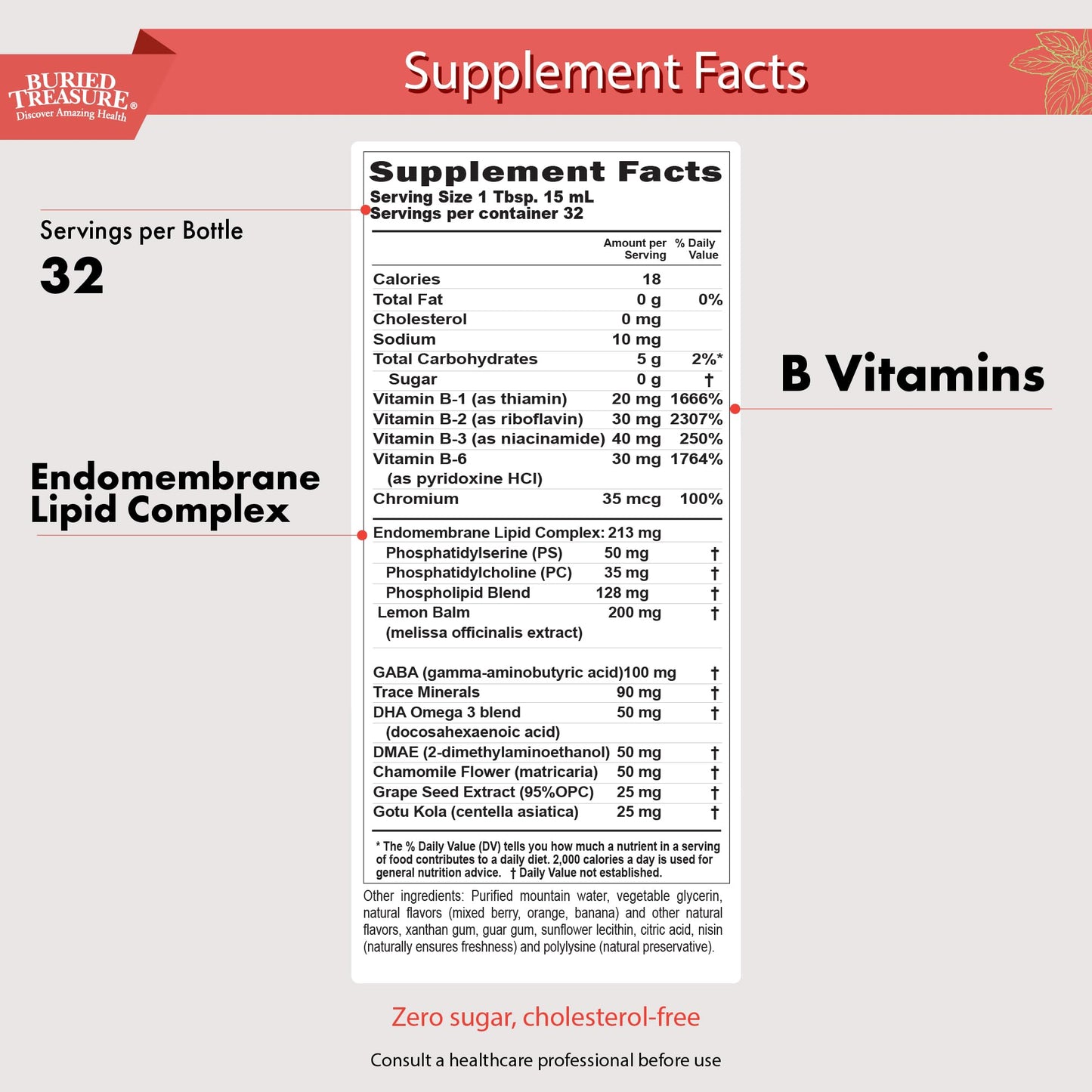 Buried Treasure - Added Attention - Children's Learning Support with GABA DHA Vitamin B and Herbal Blend - Aid Healthy Brain Functions - Improved Short-Term Auditory Memory Focus & Behavior 16.54 oz