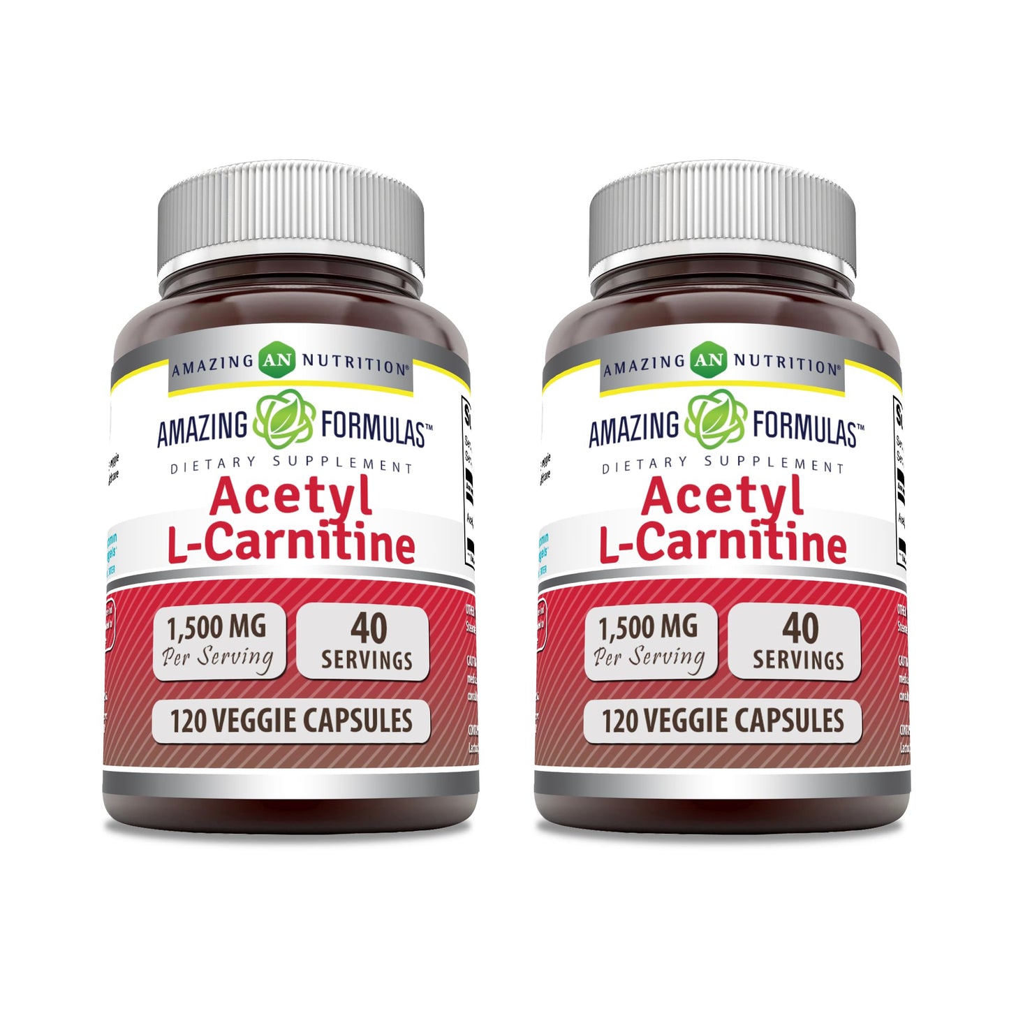Amazing Formulas Acetyl L-Carnitine 1500 Mg Per Serving Veggie Capsules Supplement | Non-GMO | Gluten Free | Made in USA | Suitable for Vegetarians (120 Count) | Pack of 2