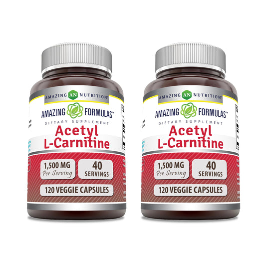 Amazing Formulas Acetyl L-Carnitine 1500 Mg Per Serving Veggie Capsules Supplement | Non-GMO | Gluten Free | Made in USA | Suitable for Vegetarians (120 Count) | Pack of 2
