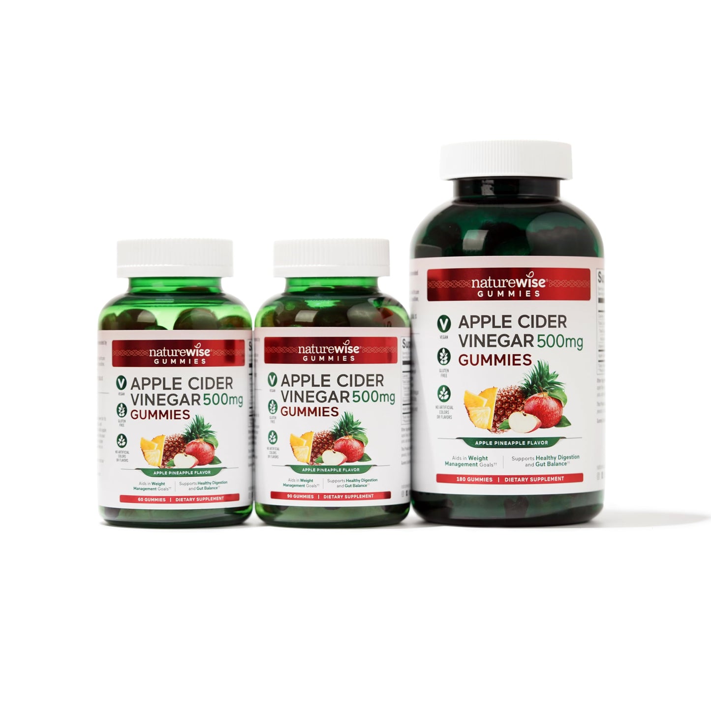 NatureWise Apple Cider Vinegar Gummies - 1000mg ACV per 2 + Vitamin B12 - Pectin Based Vegan, Gluten-Free, Non-GMO -90 Count[45-Day Supply for 1000mg or 3-Months for 500mg]