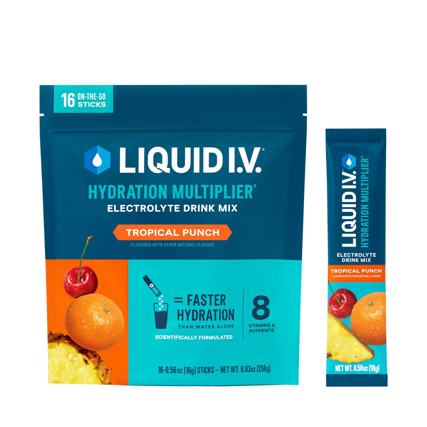 Liquid I.V.® Hydration Multiplier® - Tropical Punch - Hydration Powder Packets | Electrolyte Powder Drink Mix | Convenient Single-Serving Sticks | Non-GMO | 16 Servings (Pack of 12)