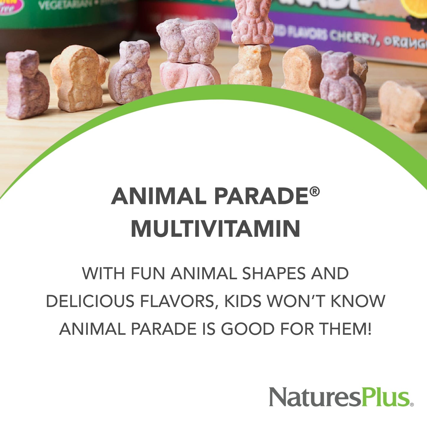 Natures Plus Animal Parade Children's Chewable Multivitamin - 90 Animal-Shaped Tablets - Natural Assorted Flavors - Vegetarian, Gluten Free - 45 Servings