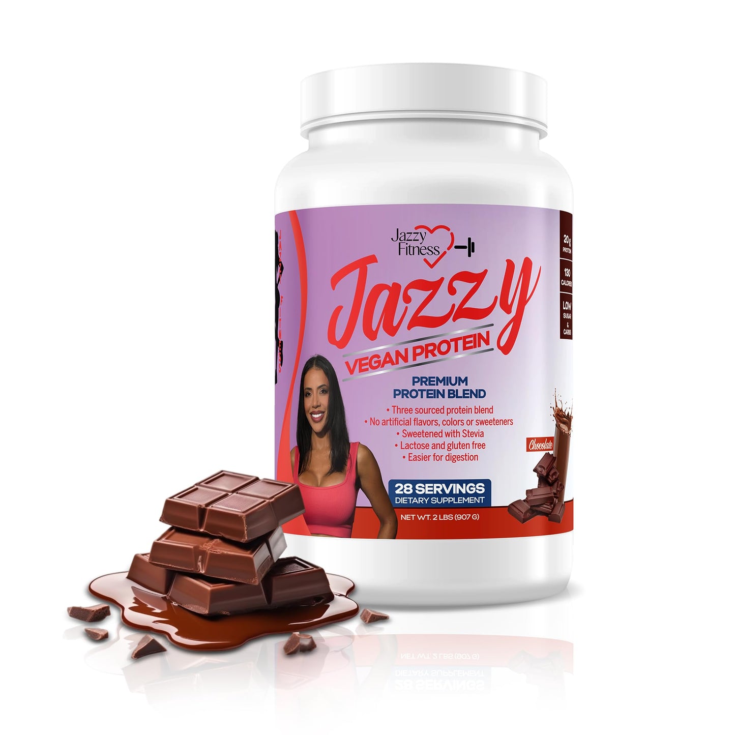 Jazzy Vegan Protein Powder for Women (907 gm) Chocolate Protein Powder, Lactose & Gluten Free Protein Blend, Plant Based, Nutrition for Energy Boost (28 Servings) Sweetened with stevia