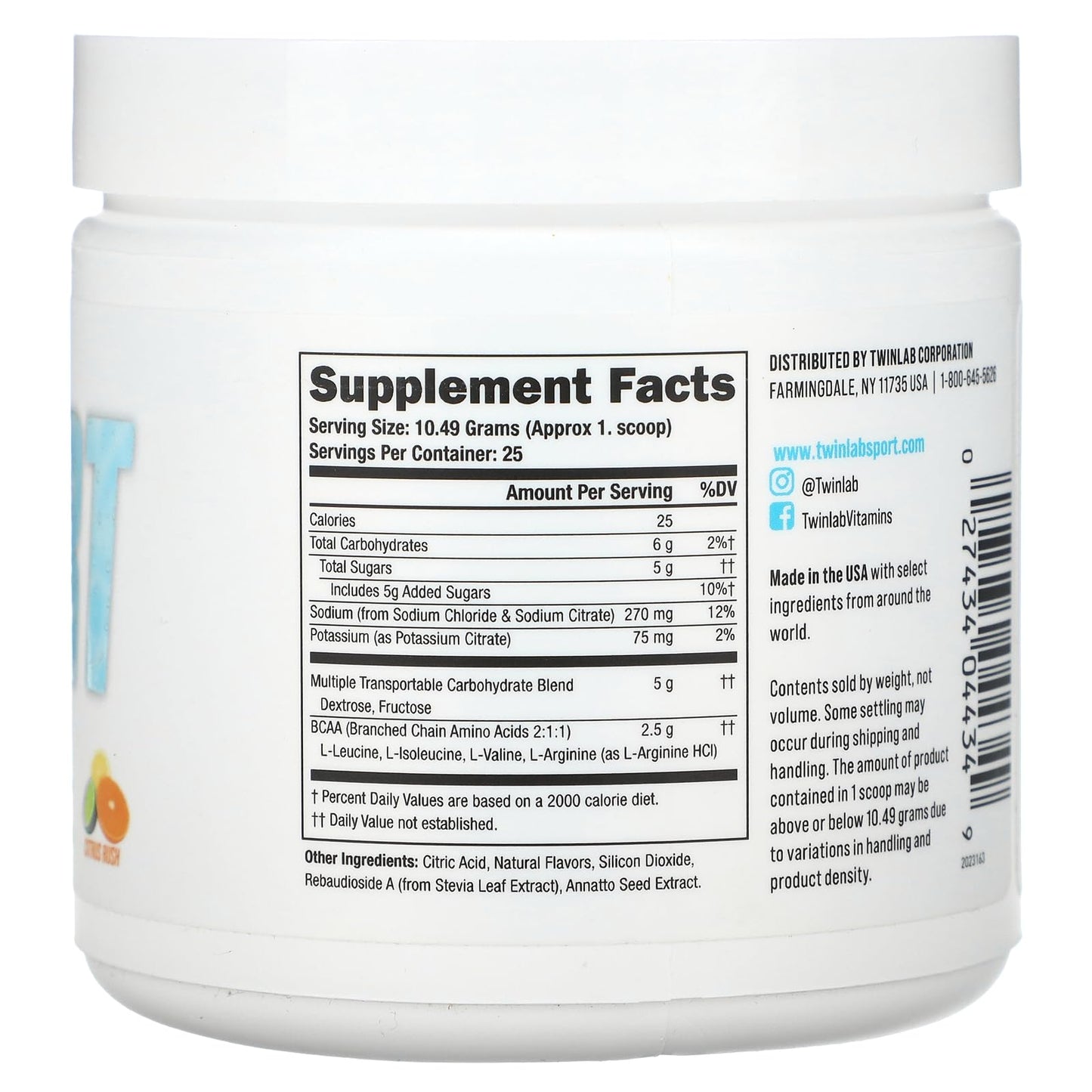 Twinlab Sport Hydration - Natural Electrolyte Powder Drink Mix to Support Hydration - Includes BCAA’s, L-Arginine, Astaxanthin & Carbohydrates - Orange Rush, 9.25 oz, 25 Servings