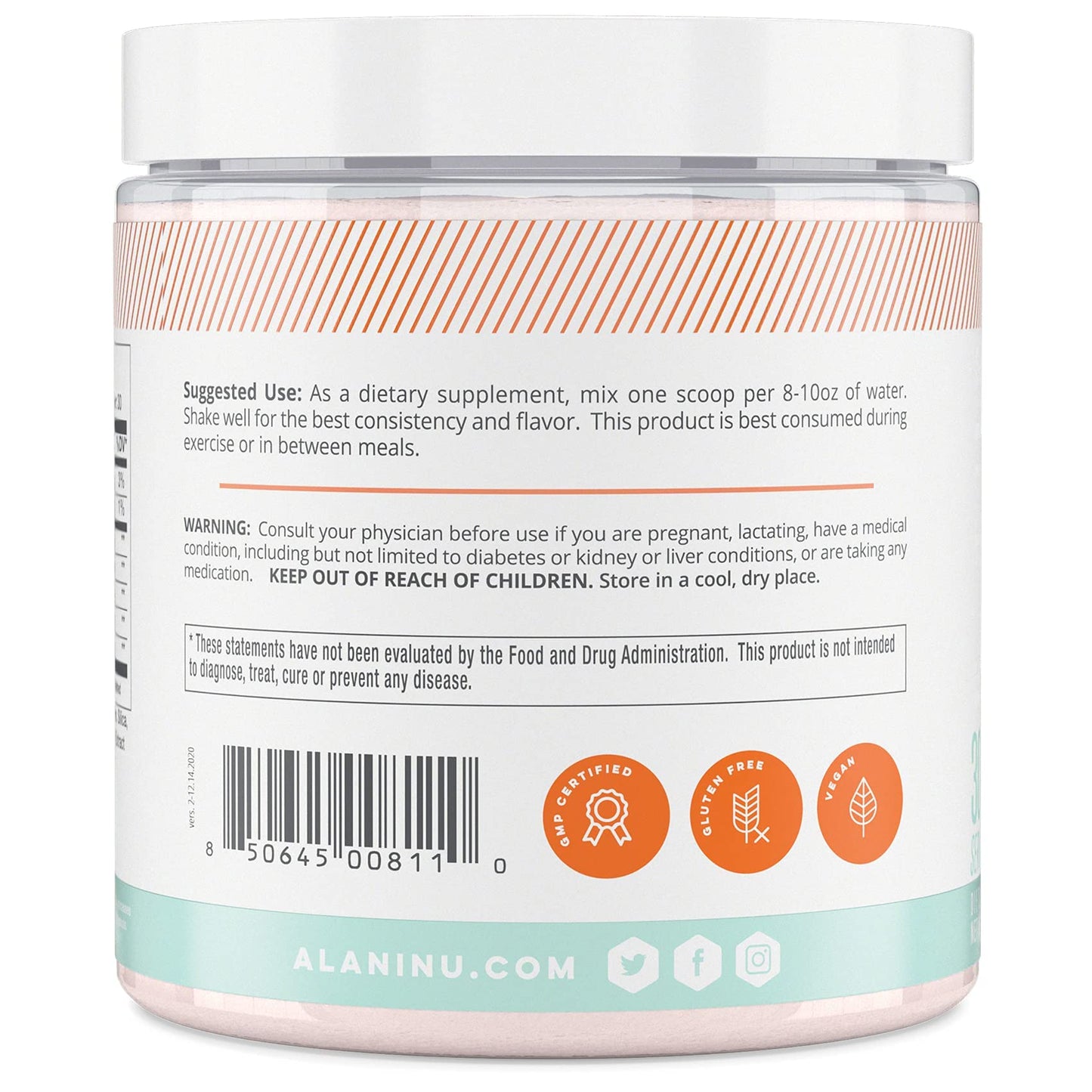 Alani Nu BCAA Sour Peach Ring | Branch Chain Essential Amino Acids | 2:1:1 Formula | Supplement Powder | Muscle Recovery Vitamins for Post-Workout | 30 Servings