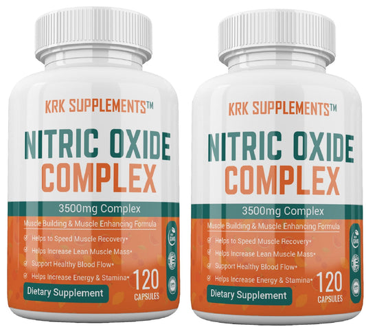 KRK SUPPLEMENTS 2 Bottles Nitric Oxide Complex 3500mg Per Serving L-Arginine HCL AAKG AKG Alpha Ketoglutarate Citrulline Malate 240 Total Capsules