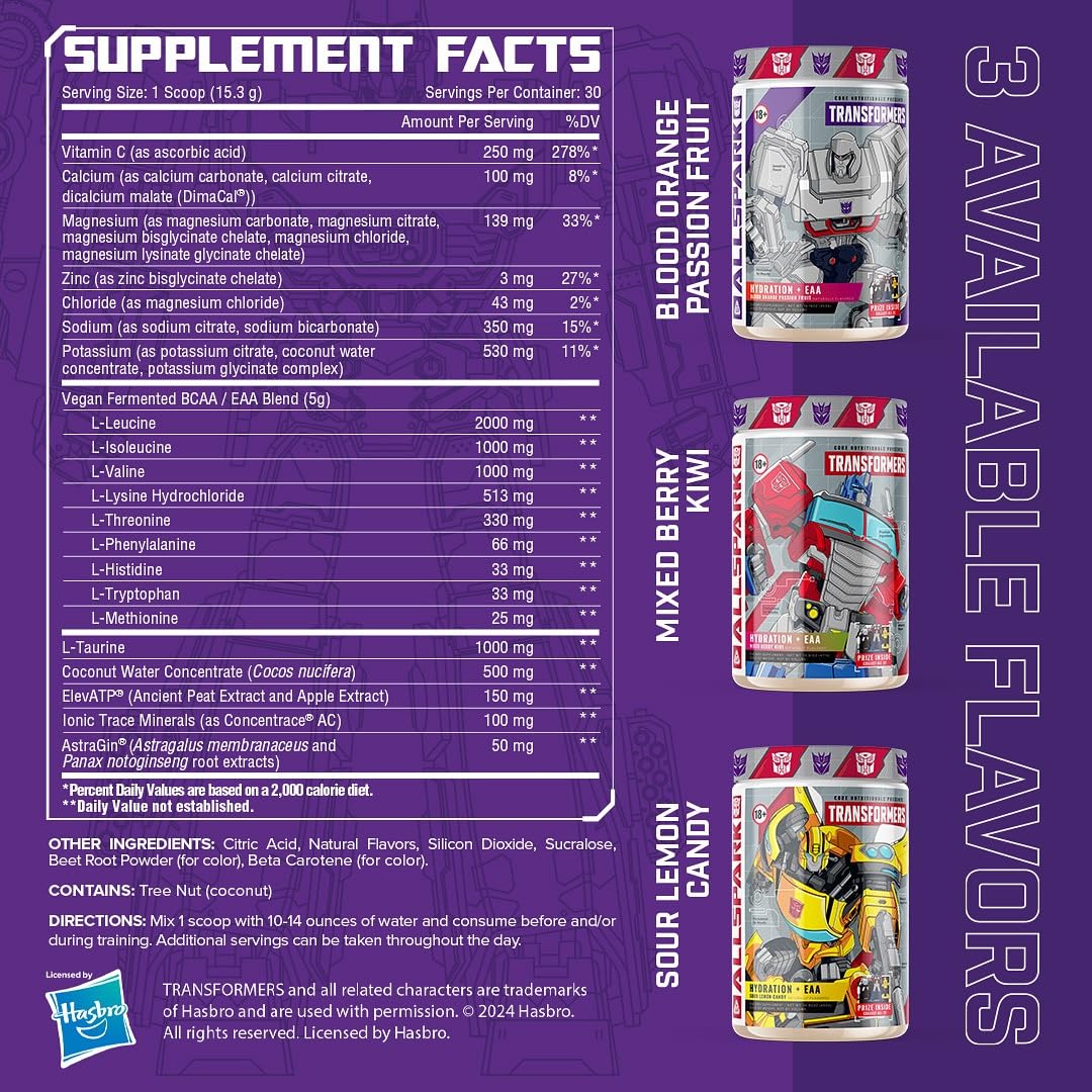 Core Nutritionals | Transformers Allspark Hydration BCAA/EAA Nutritional Supplement Formula (Free Prize Inside - Bumblebee) - for Adults Ages 18+ (30 Servings, Sour Lemon Candy)